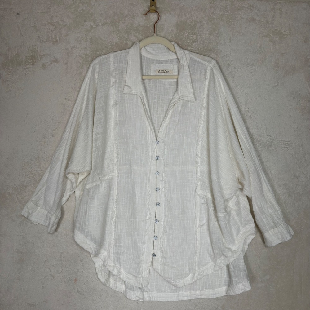 We The Free Free People White Cotton Gauze Oversized Button Down Shirt Large
